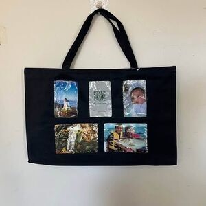 NEW 5-Pocket 4x6 Photo Holder Black Messenger Tote Bag